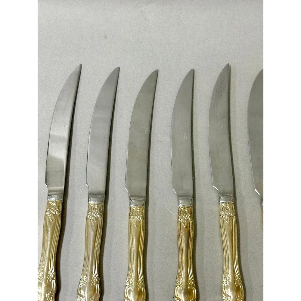 RSVP Indonesia TM Gold‎ Electroplate 34 Piece Floral Scroll Knives/Forks Holiday
